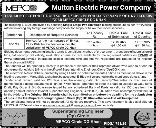Multan Electric Power Company Tender Notice